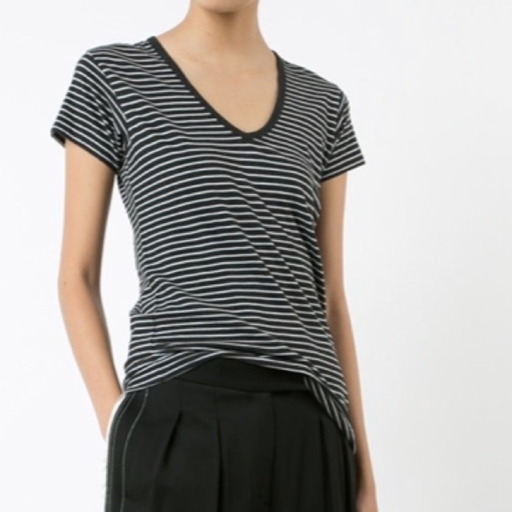 Vince V-Neck Black & White Stripped Tee